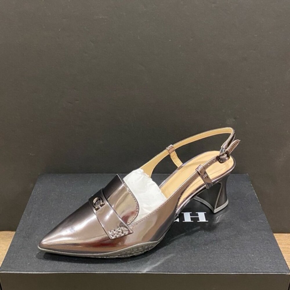 Coach Nikola Metallic Anthracite Slingback Sandals Shoes Pumps Heels NEW